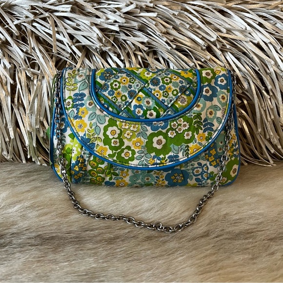 New VERA BRADLEY English Meadow 2011 Petite Chain Bag Clutch Blue Green Floral - Picture 4 of 15